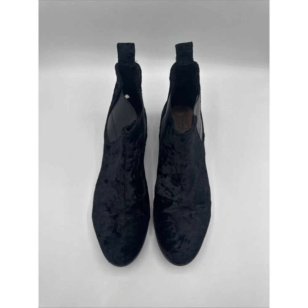 TOMS Ella Chelsea Booties Black Velvet Casual‎ Boots 10011311 Size 7.5